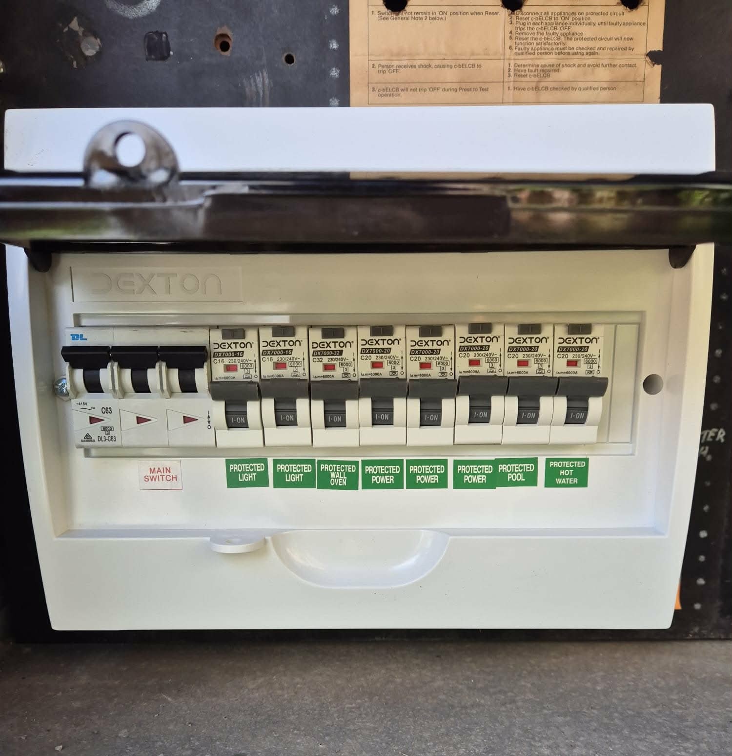 New Dexton switchboard with labelled circuits after upgrade